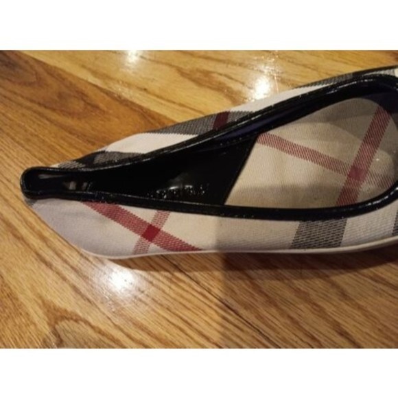 Burberry Nova Check Plaid Ballet Flats Cap Toe Patent Leather Fabric Shoe 38 8 - Picture 5 of 10